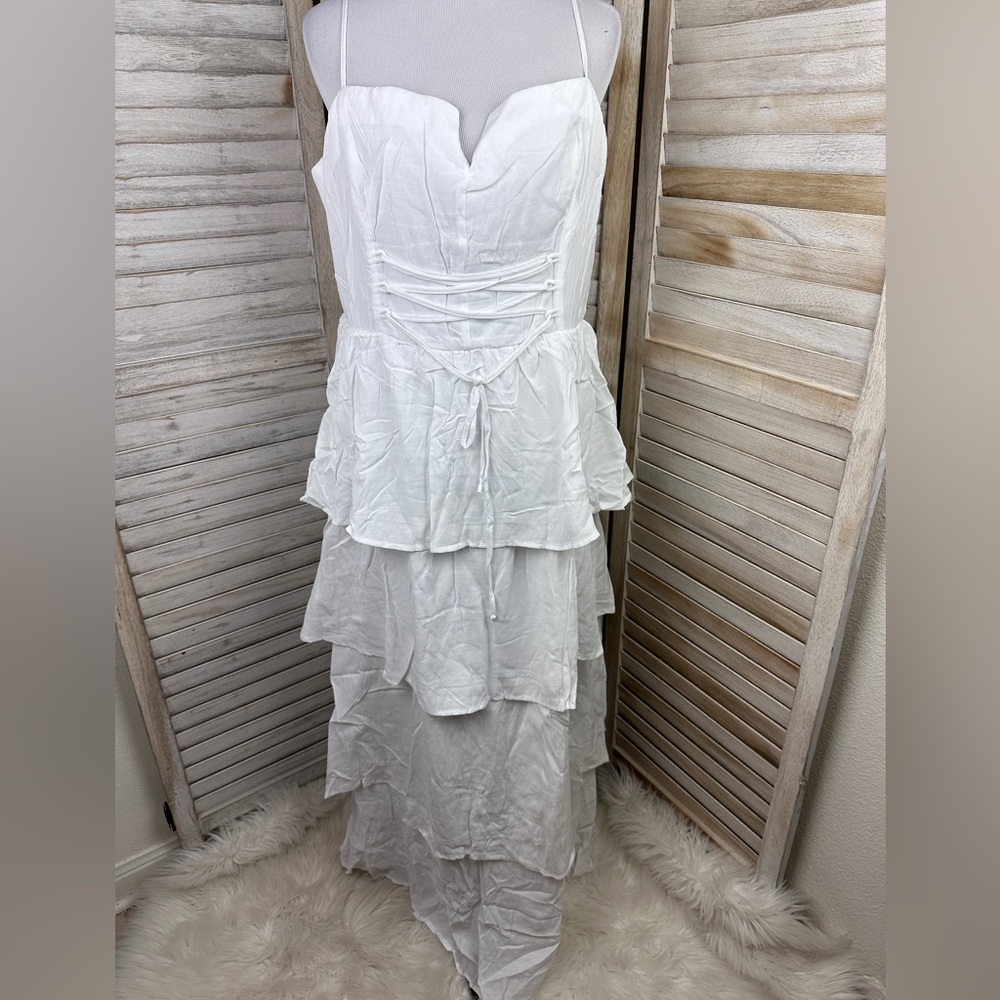 NWT Audrey Parks Chantal White Ruffled Corset Front Style Maxi Dress Size XL